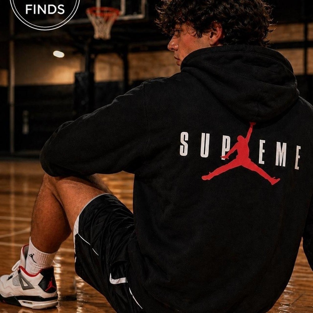 New Supreme Jordan Hoodie – Black – Men's L – NEW‎ With Tags